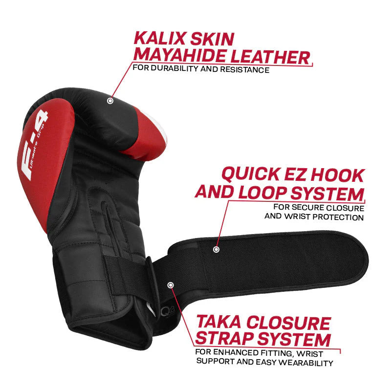 RDX F4 Boxing Sparring Gloves Hook & Loop - Red/Black