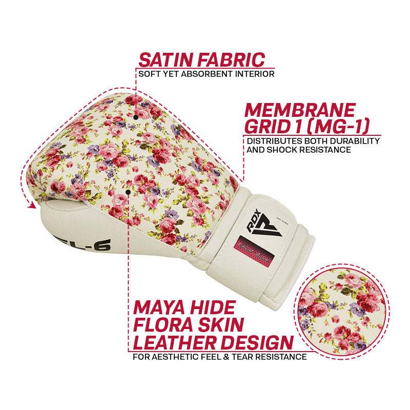 RDX FL6 Floral Boxing Gloves - White